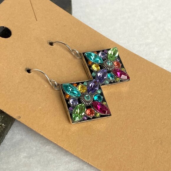 Firefly Mosaic Jewelry Silver Plated Rhinestone Dangle Drop Earrings 925 Hooks - Picture 7 of 16